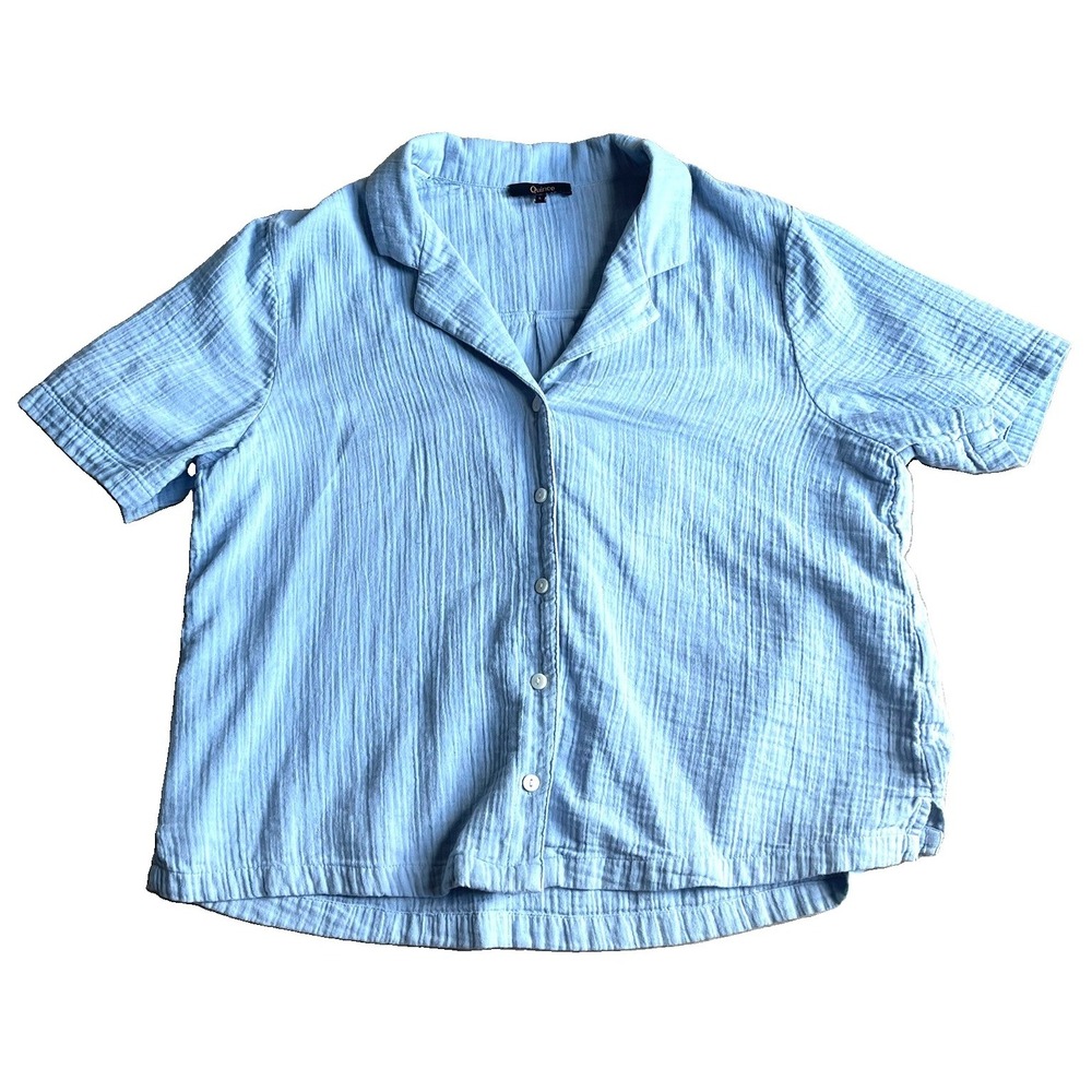 Quince Organic Cotton Large Gauze Short Sleeve Shirt Ocean Breeze Blue Women